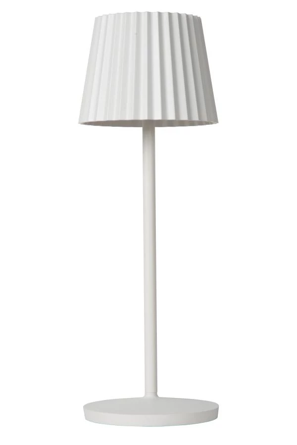 Lucide JUSTINE - Lampe de table Rechargeable Intérieur/Extérieur - Batterie/Piles - LED Dim. - 1x2W 2700K - IP54 - Avec station de charge sans fil - Blanc - éteint